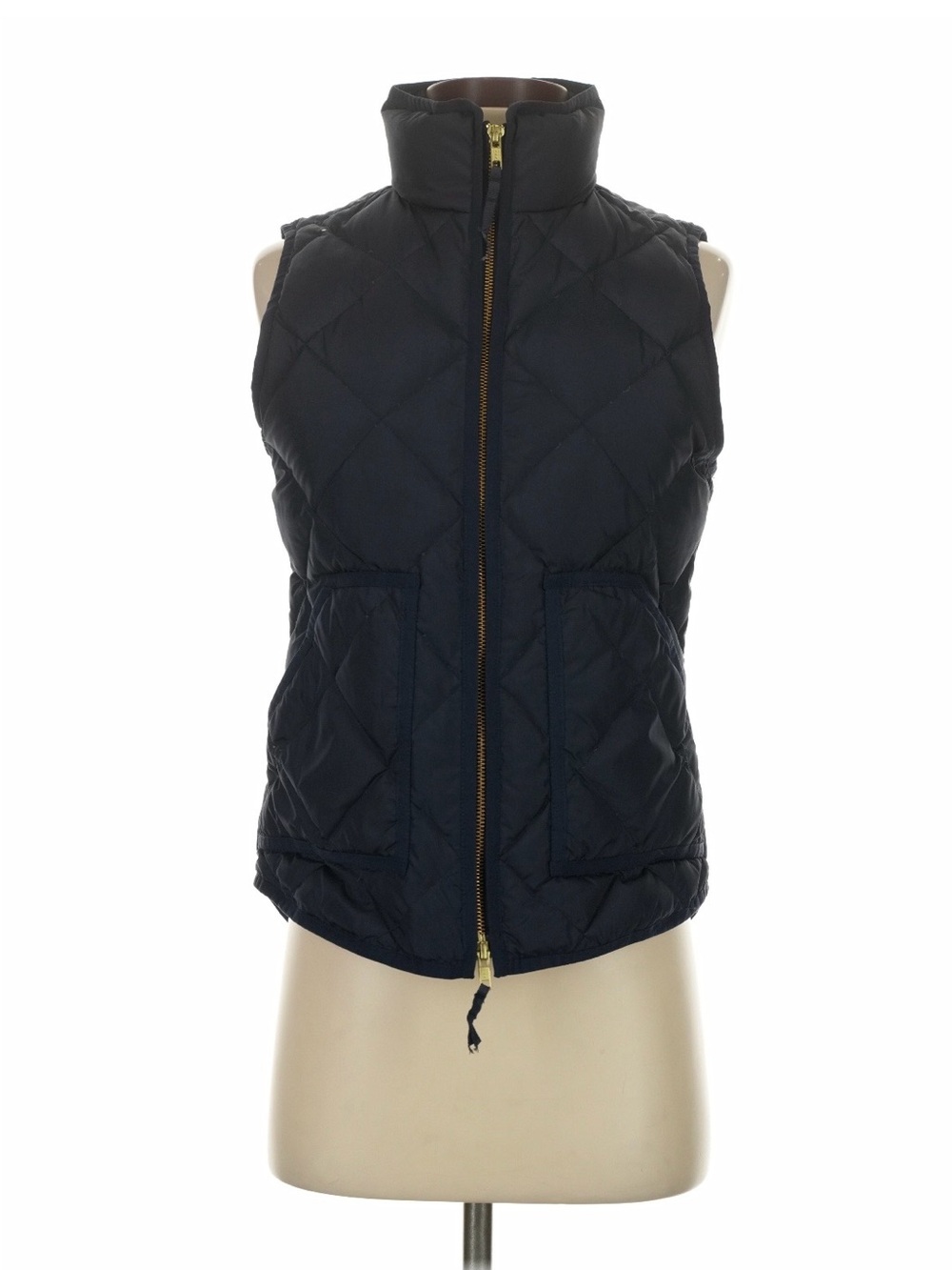 J. Crew Quilted Navy Puffer Vest with Gold Zipper